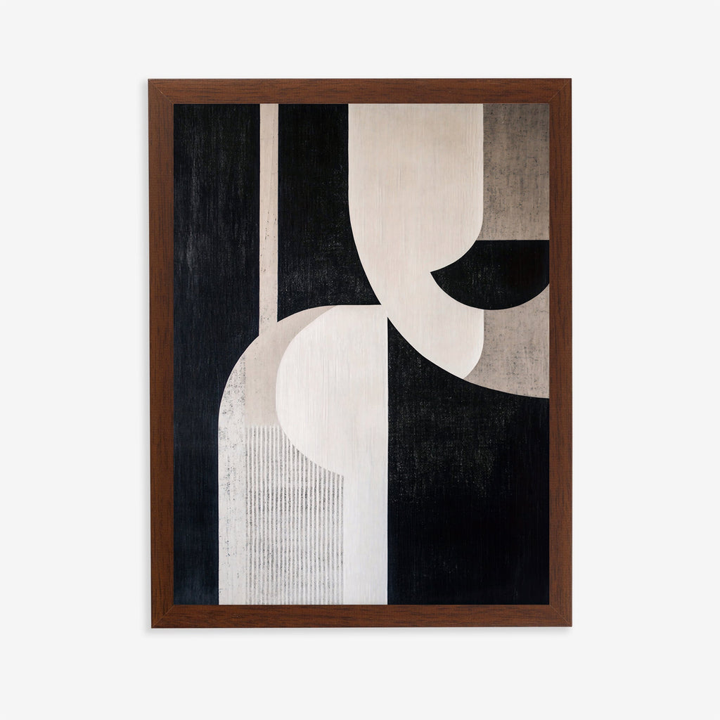 Abstract geometric wall art print in black and beige