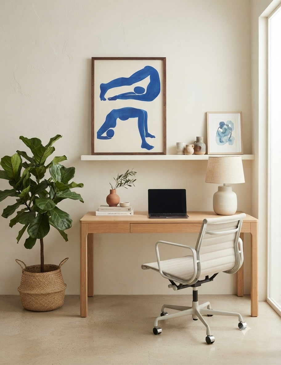 Contemporary Blue Abstract Figurative Wall Art Poster