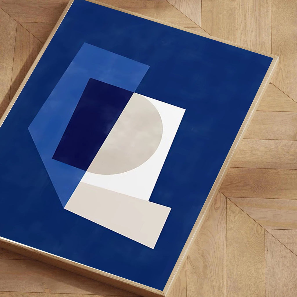 Blue abstract geometric wall art print