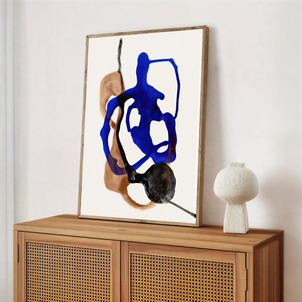 Modern abstract wall art print blue and neutral