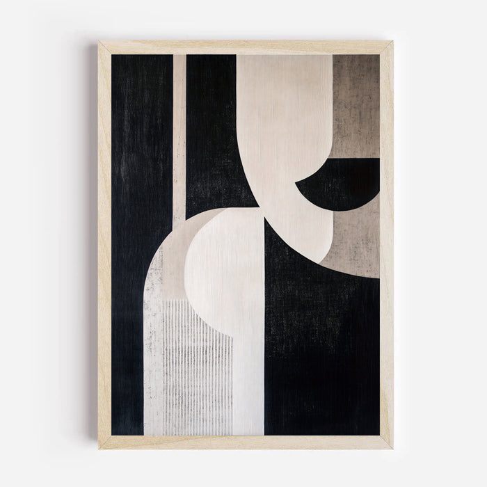 Abstract geometric wall art print in black and beige