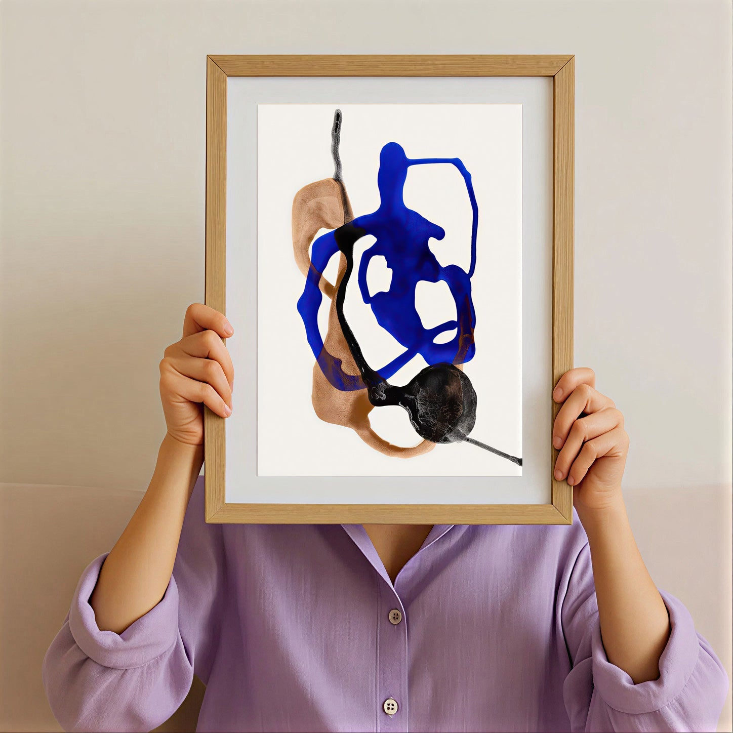 Modern abstract wall art print blue and neutral