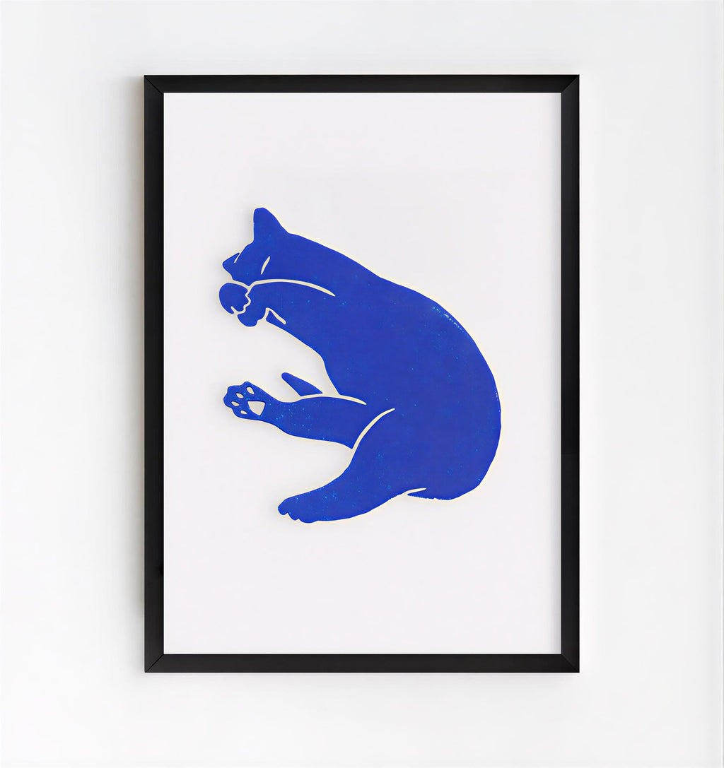 Minimalist blue cat wall art print
