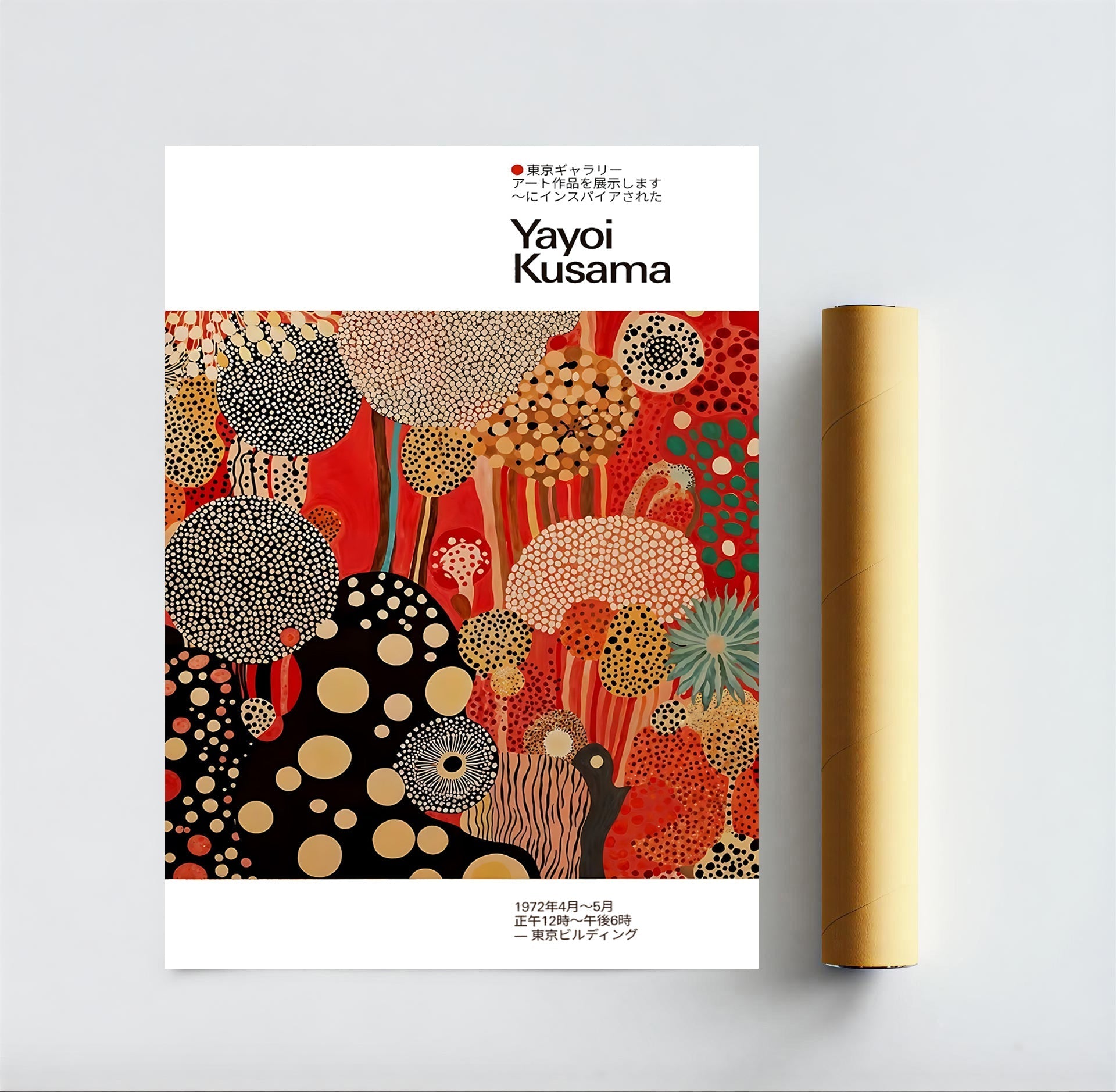 kusama style polka dot poster red and black