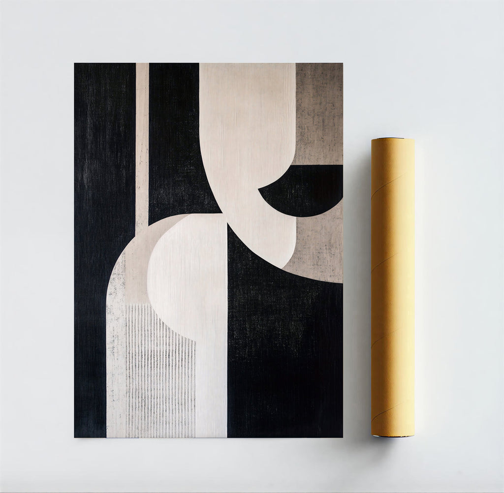 Abstract geometric wall art print in black and beige