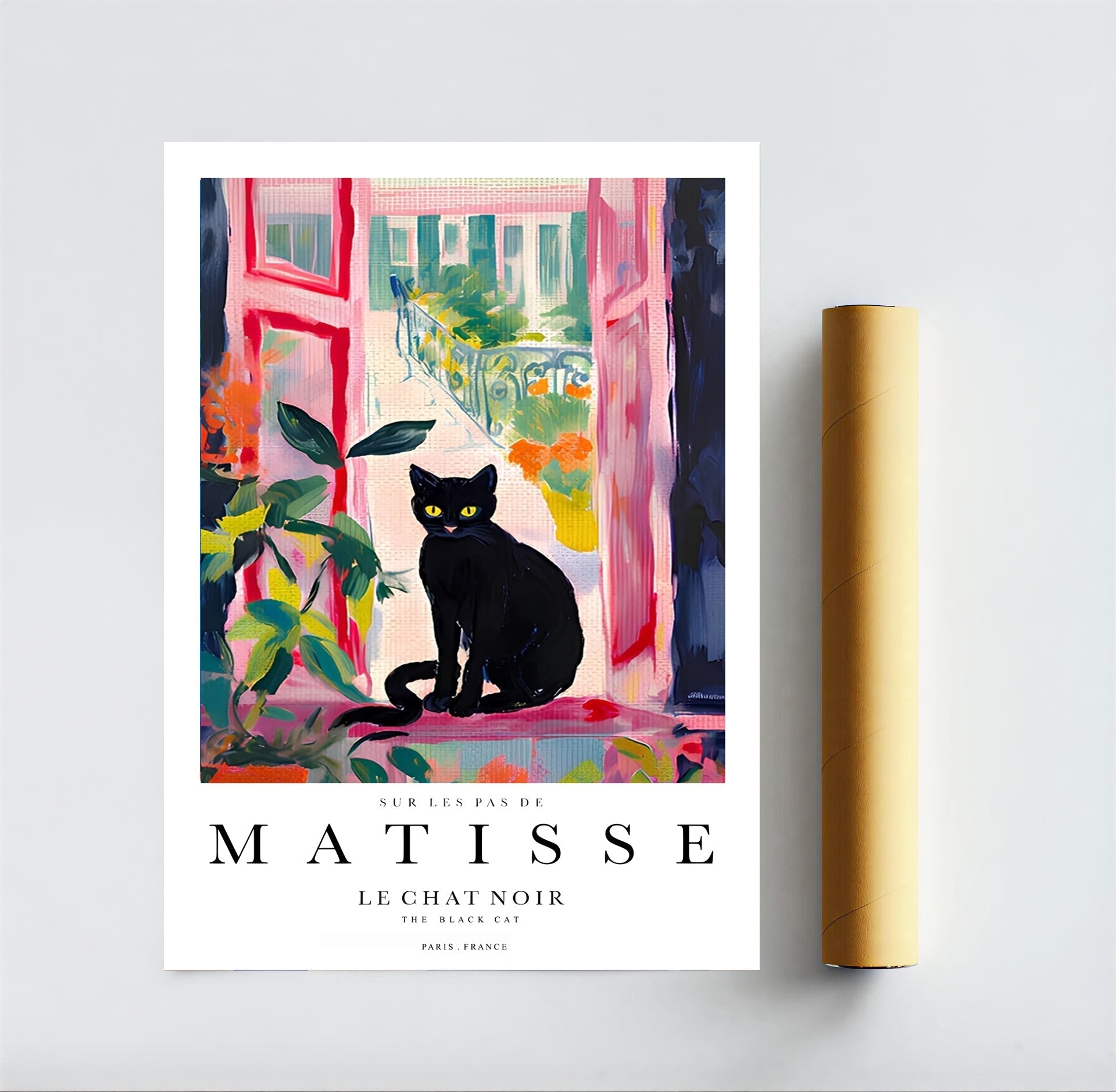 Matisse inspired black cat art print