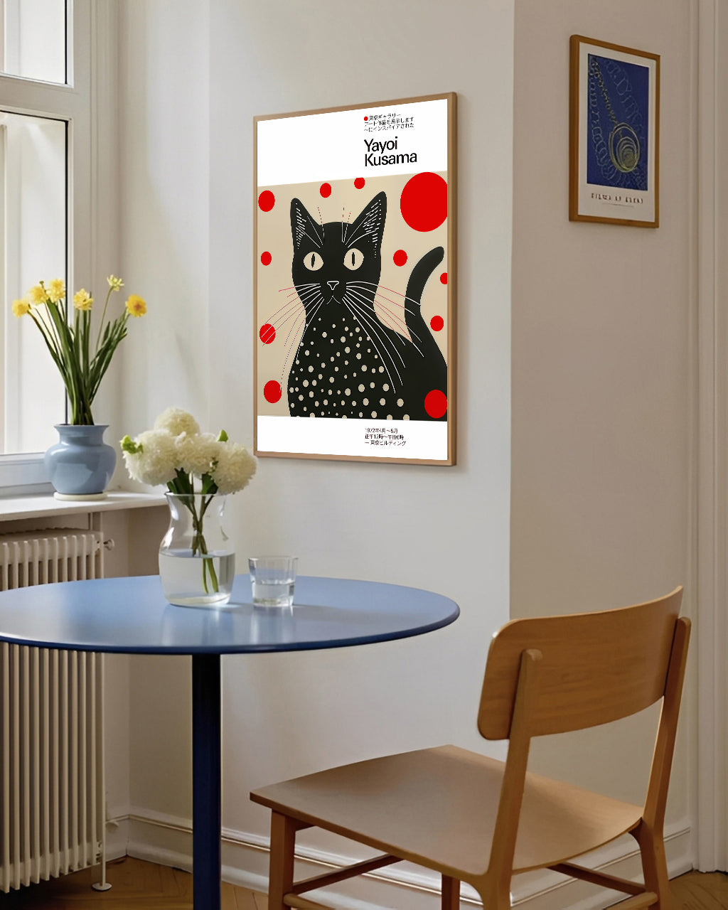 Yayoi kusama inspired black cat art print with polka dots