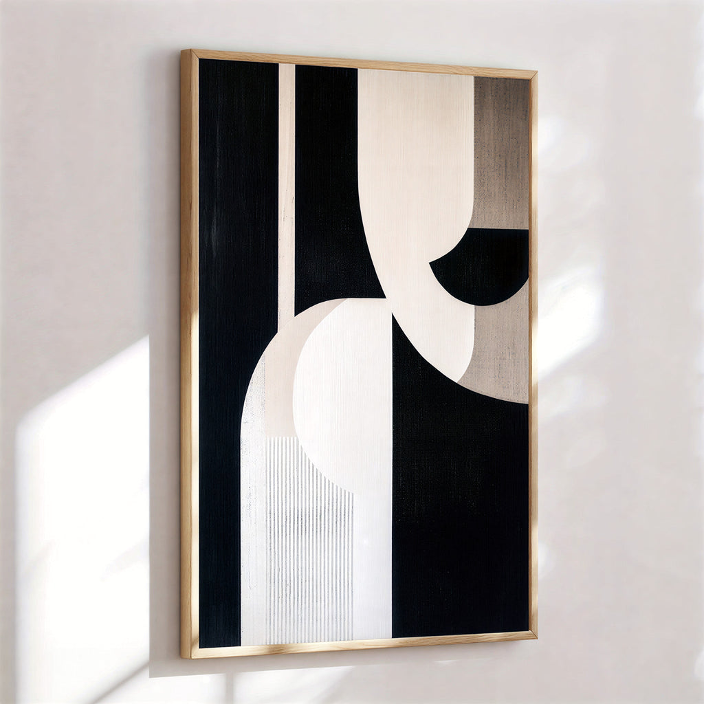 Abstract geometric wall art print in black and beige