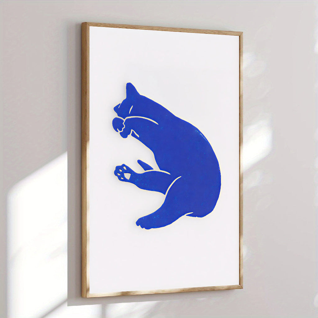 Minimalist blue cat wall art print