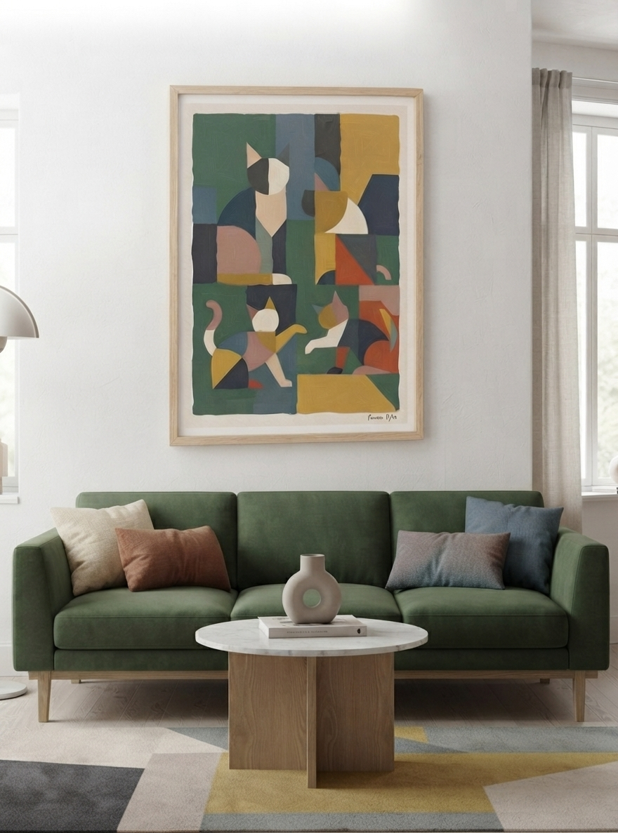 Mid-Century Modern Geometric Cat Acrylic Poster