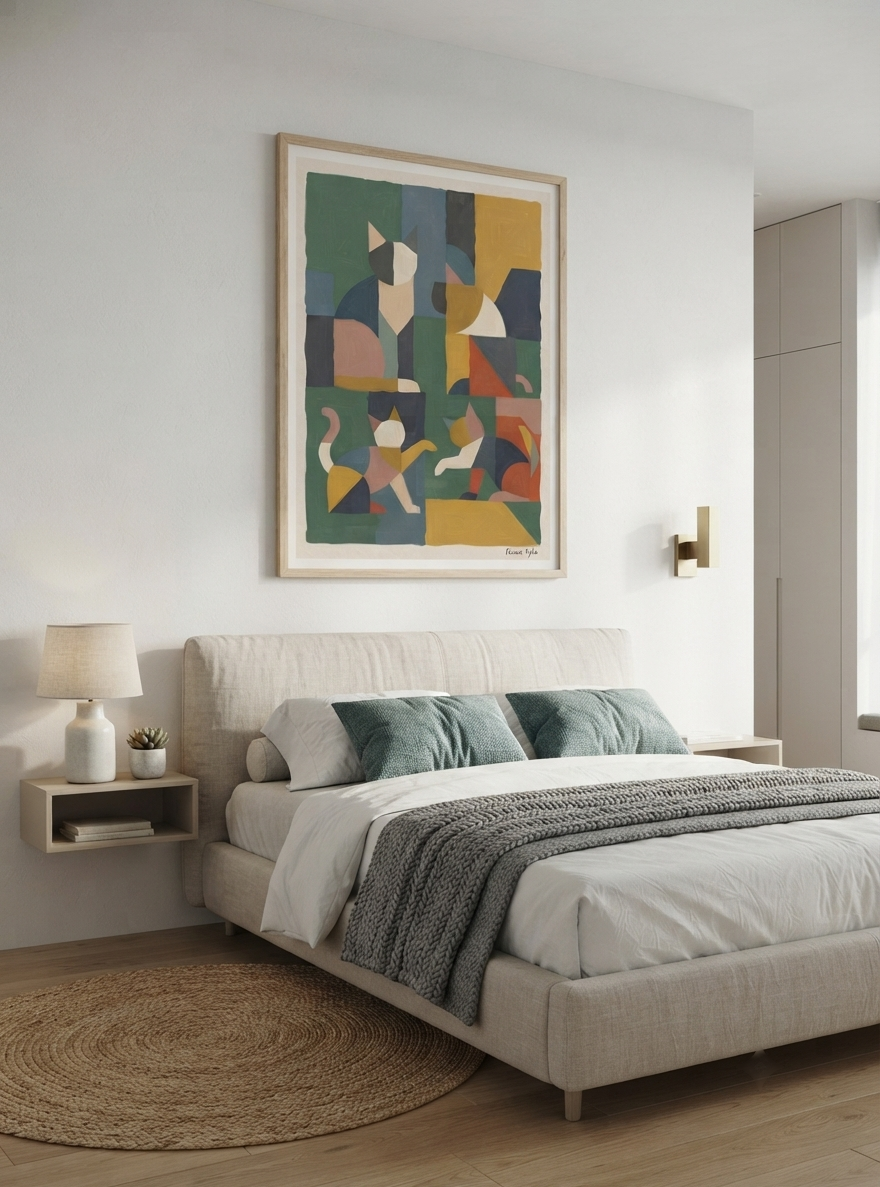 Mid-Century Modern Geometric Cat Acrylic Poster