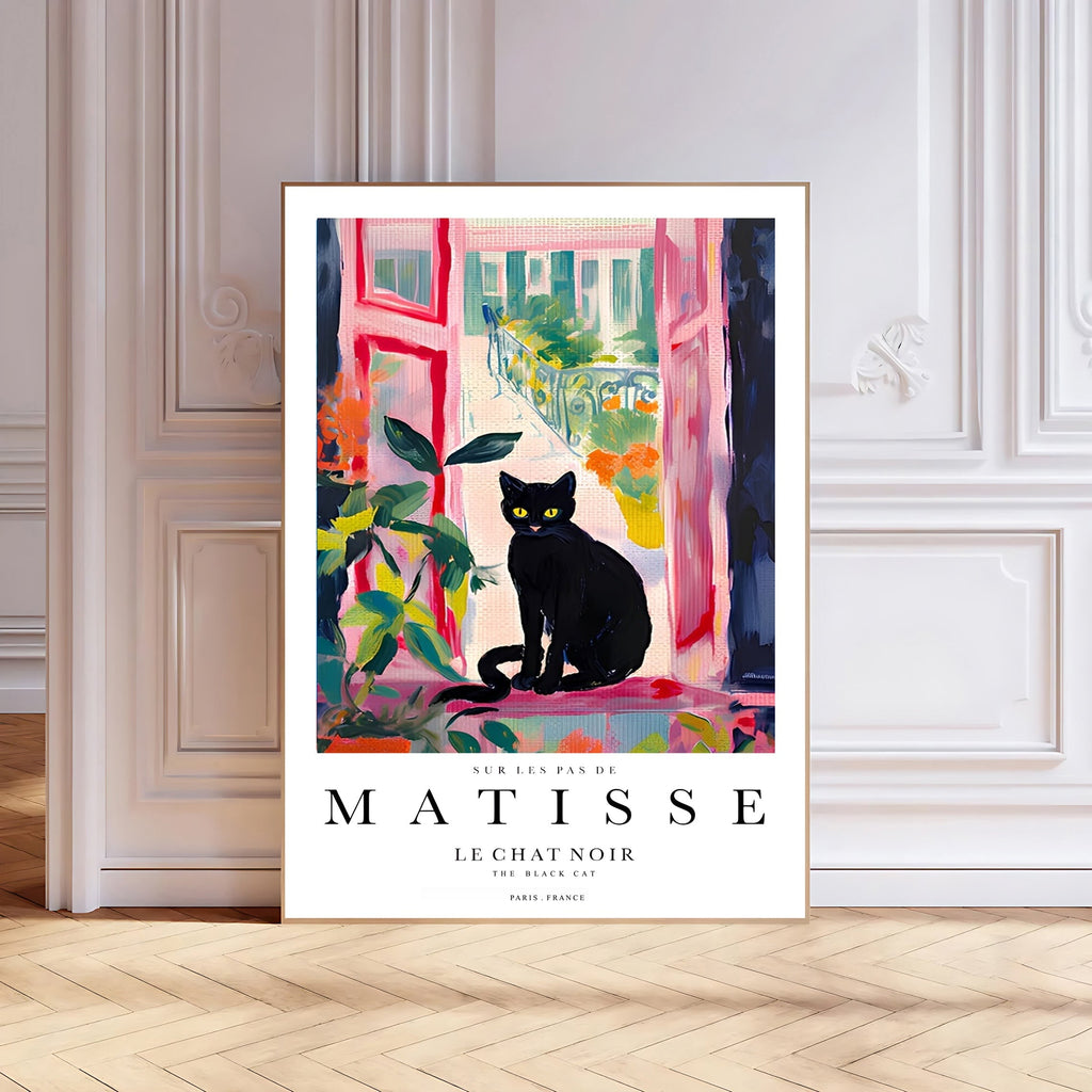 Matisse inspired black cat art print