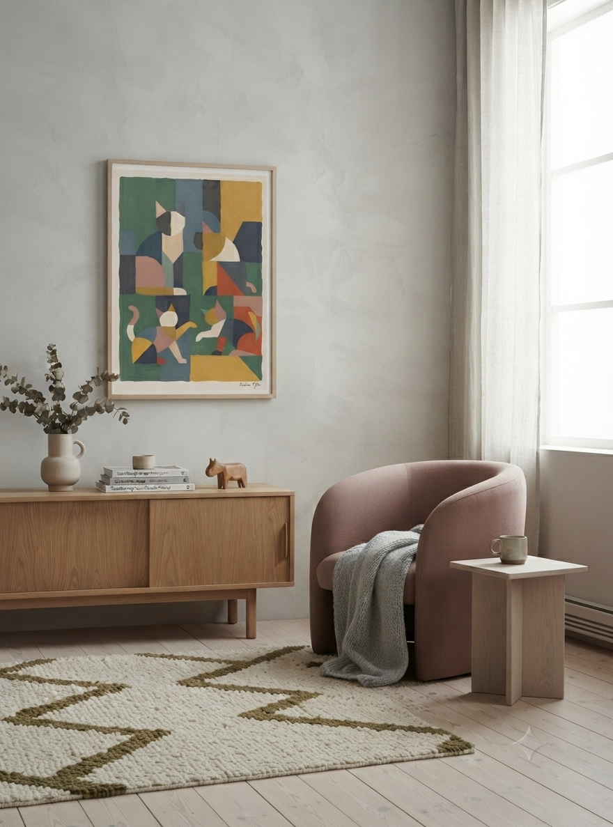 Mid-Century Modern Geometric Cat Acrylic Poster