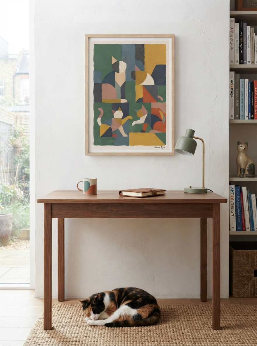 Mid-Century Modern Geometric Cat Acrylic Poster