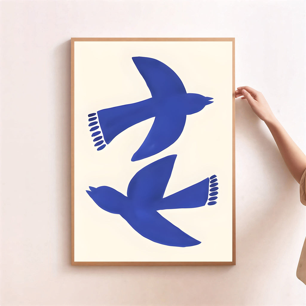 Minimalist Blue Bird Wall Art Print