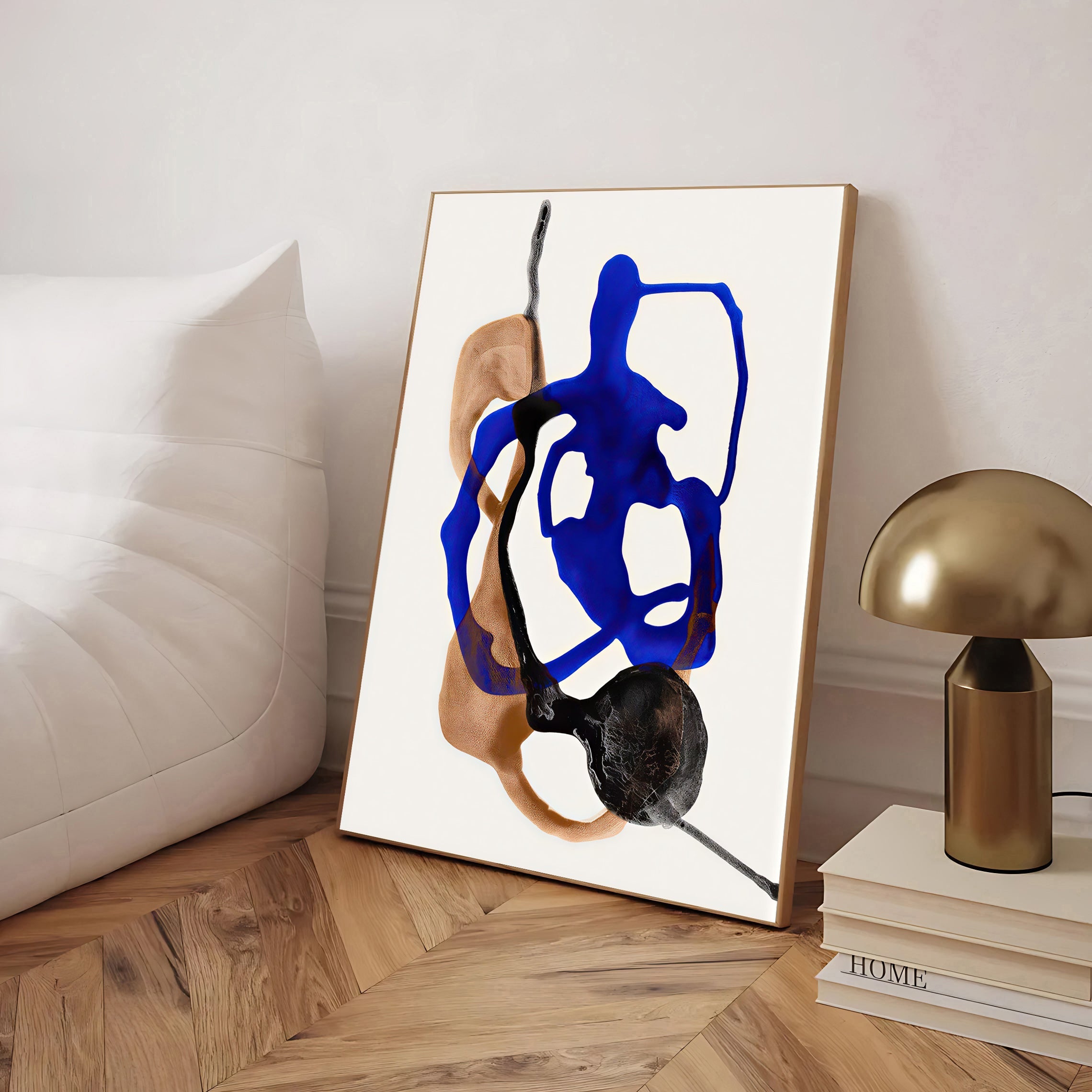Modern abstract wall art print blue and neutral