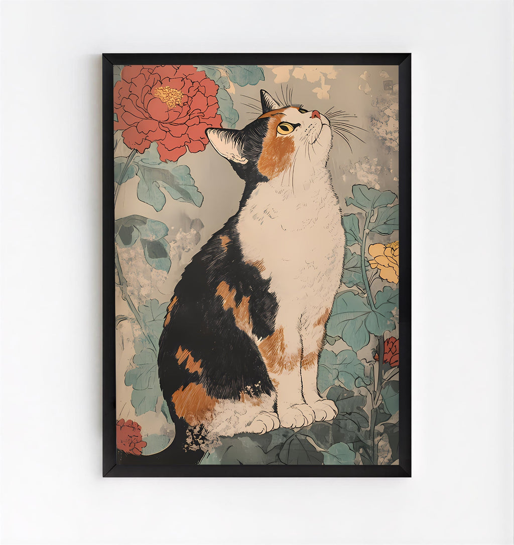 Vintage Japanese cat wall art print