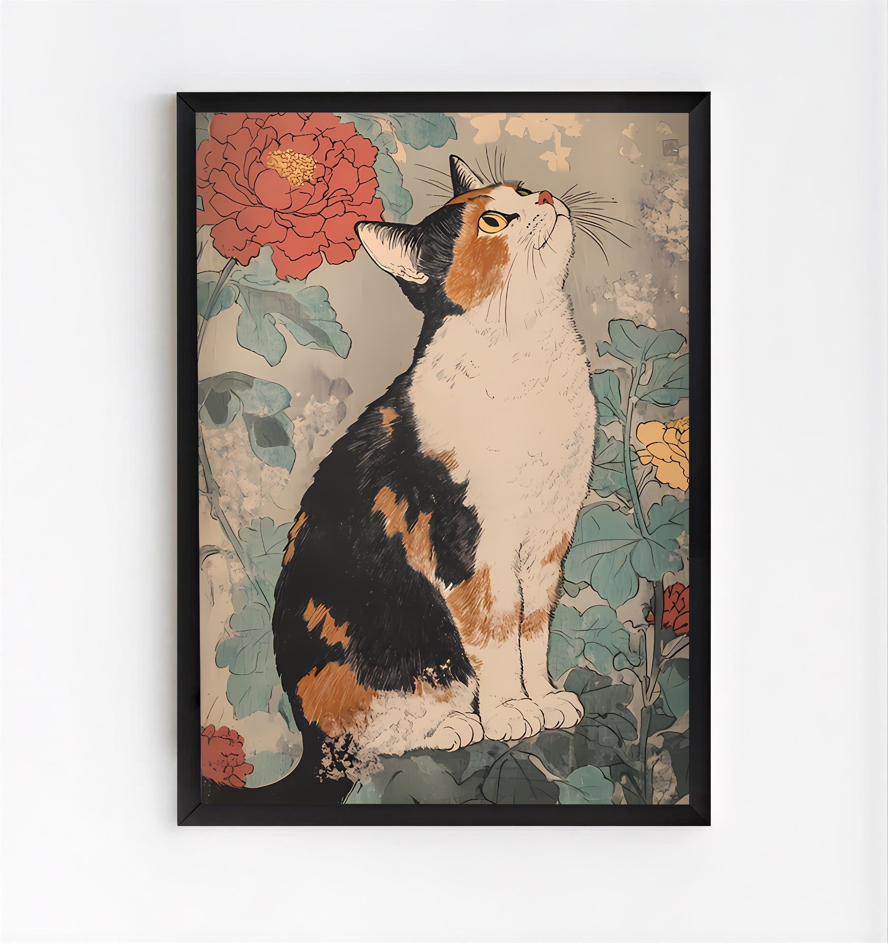Vintage Japanese cat wall art print