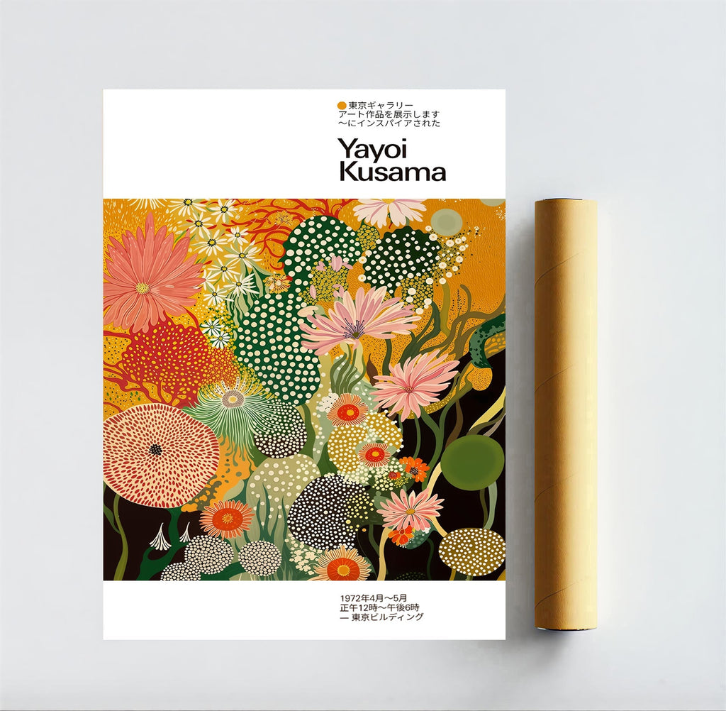 Yayoi kusama inspired floral polka dot poster print