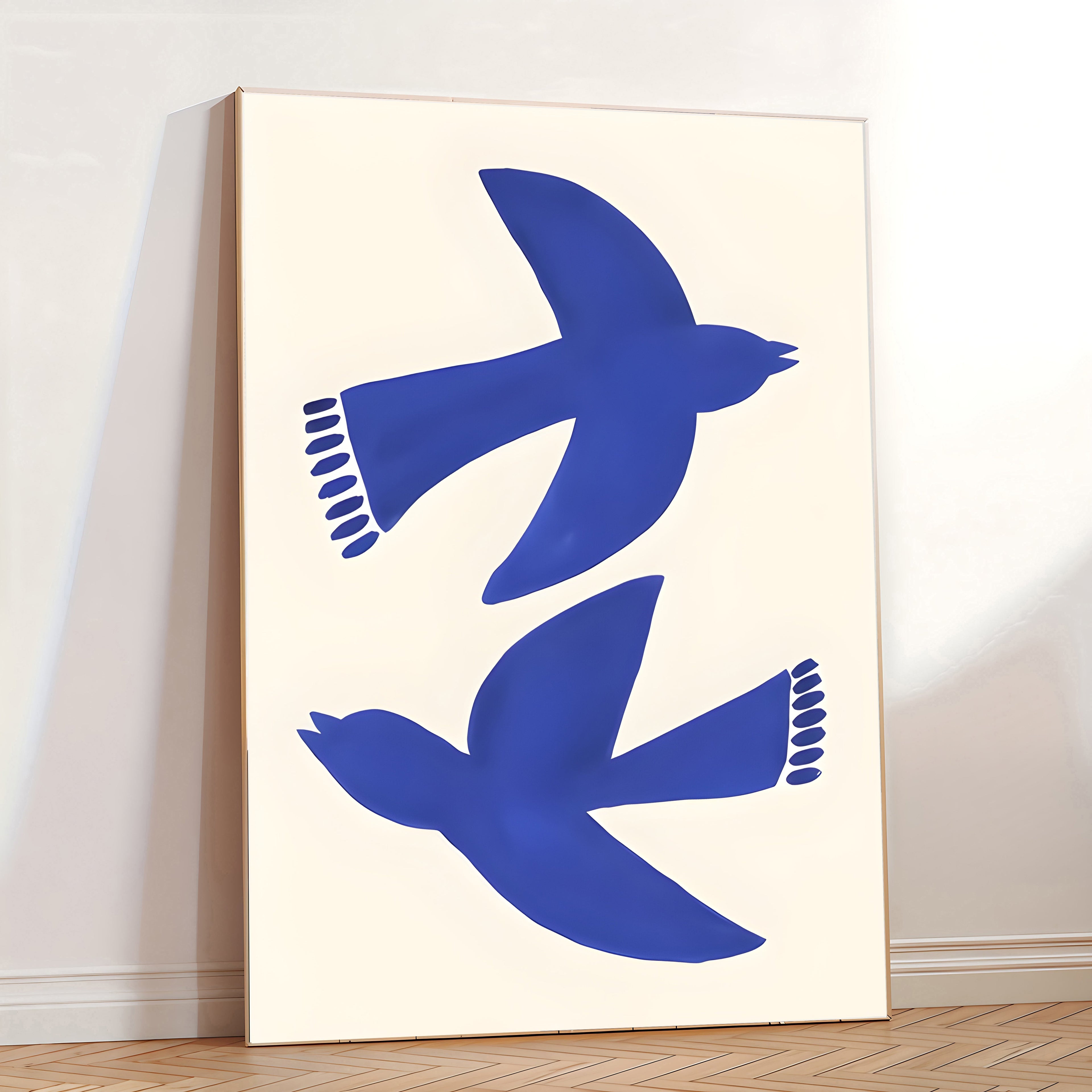 Minimalist Blue Bird Wall Art Print