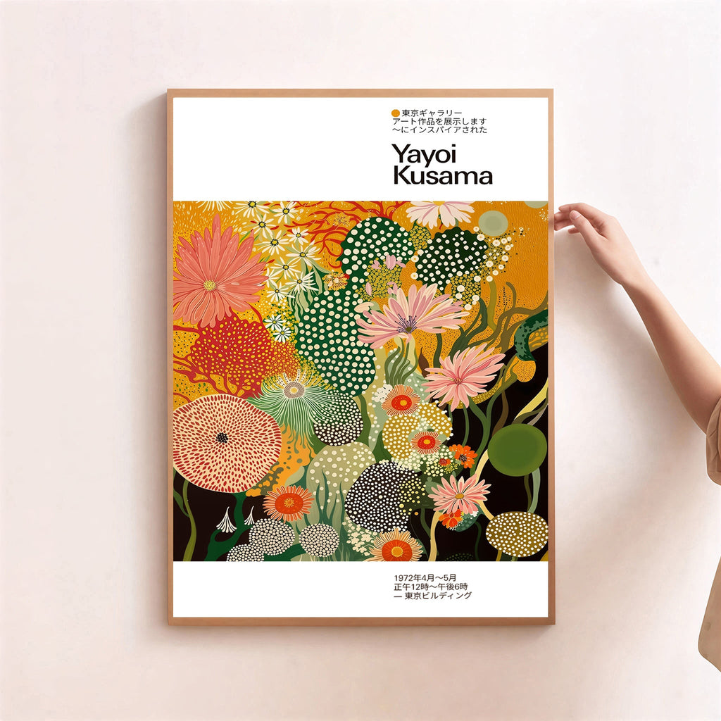 Yayoi kusama inspired floral polka dot poster print