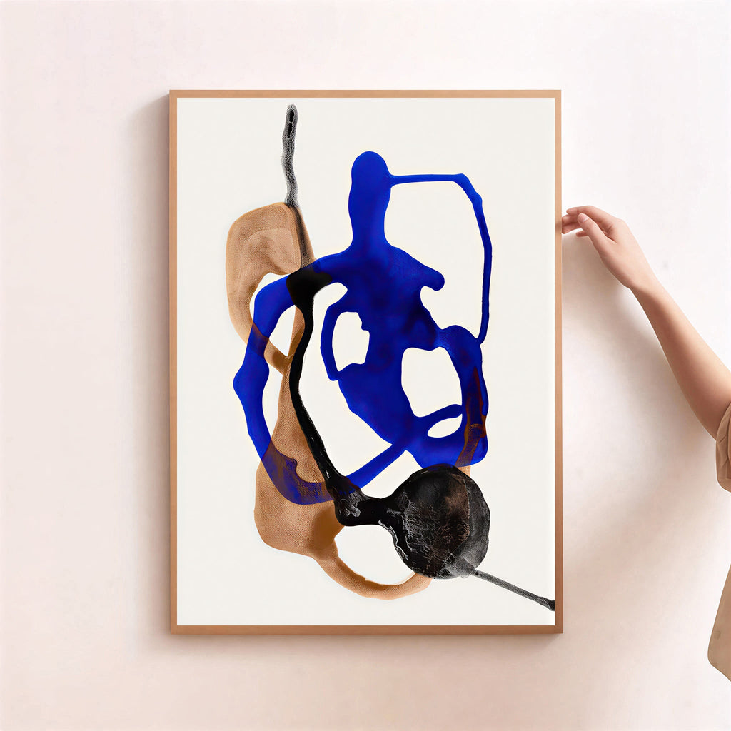 Modern abstract wall art print blue and neutral