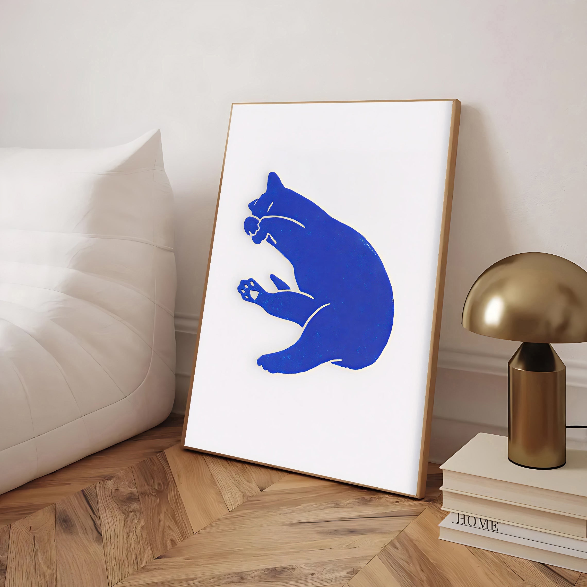 Minimalist blue cat wall art print