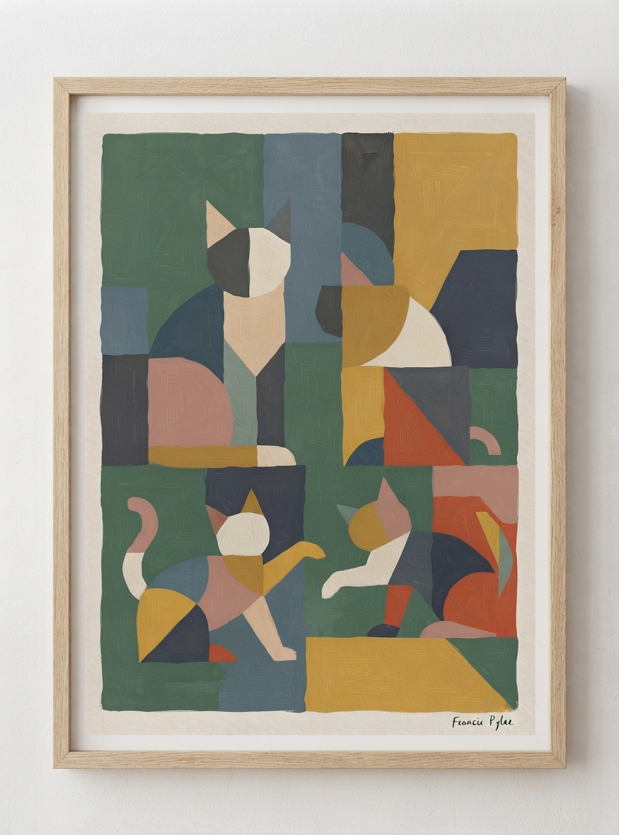 Mid-Century Modern Geometric Cat Acrylic Poster