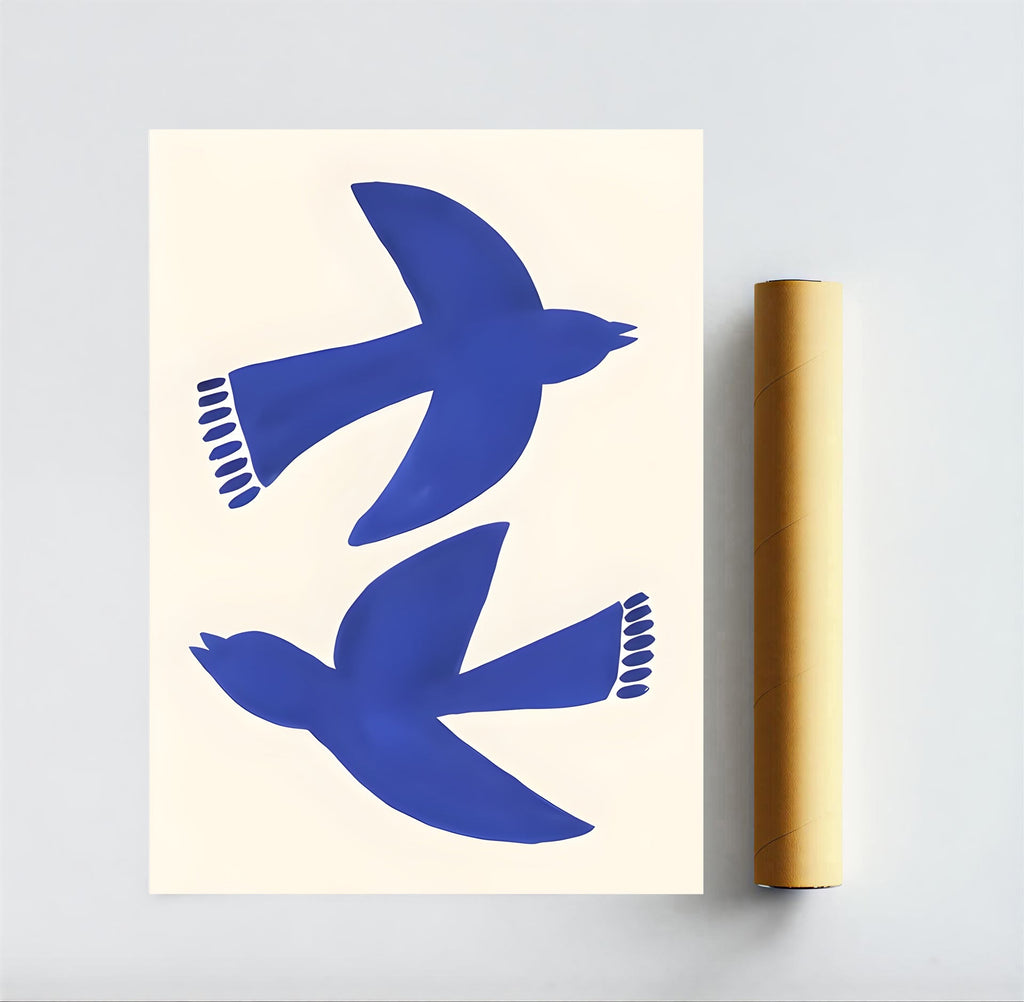 Minimalist Blue Bird Wall Art Print