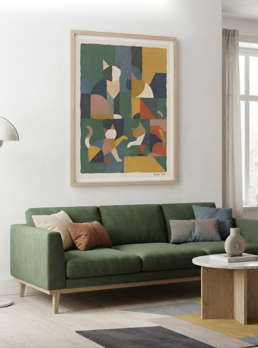 Mid-Century Modern Geometric Cat Acrylic Poster