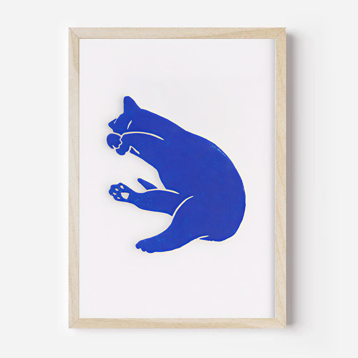 Minimalist blue cat wall art print
