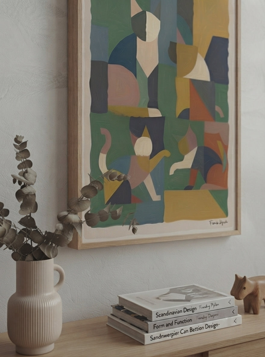 Mid-Century Modern Geometric Cat Acrylic Poster