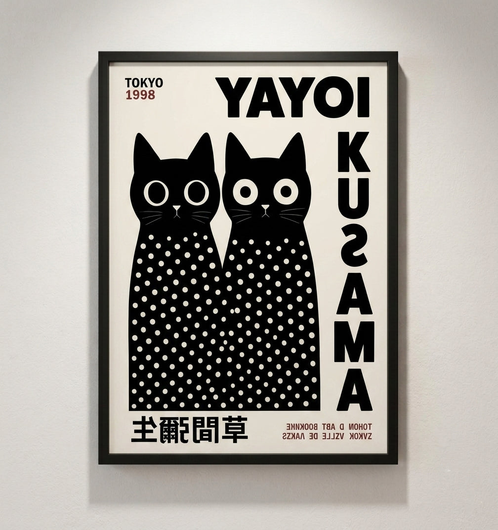 Yayoi Kusama Inspired Black Cat Poster