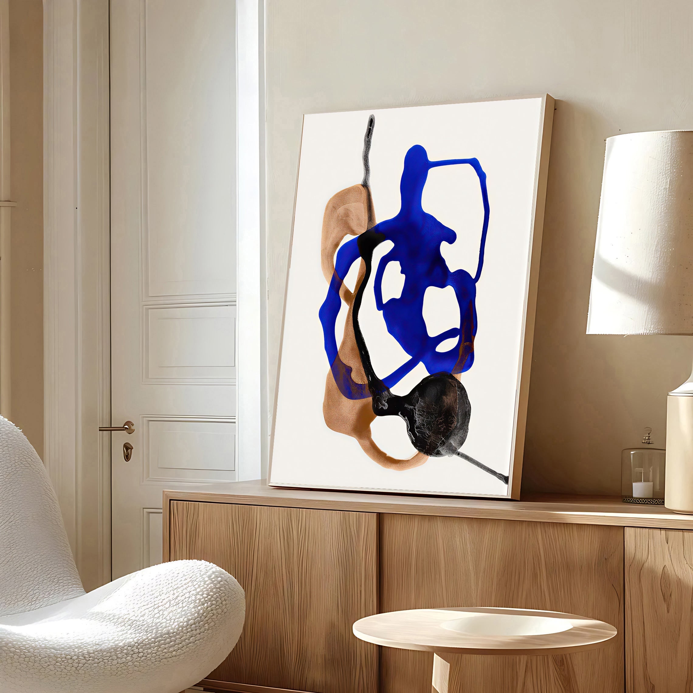 Modern abstract wall art print blue and neutral