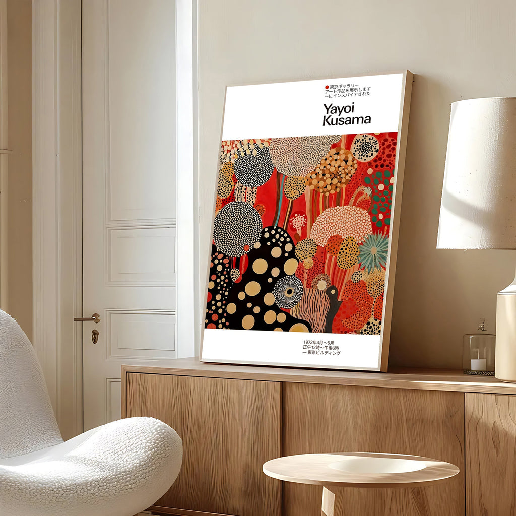 kusama style polka dot poster red and black