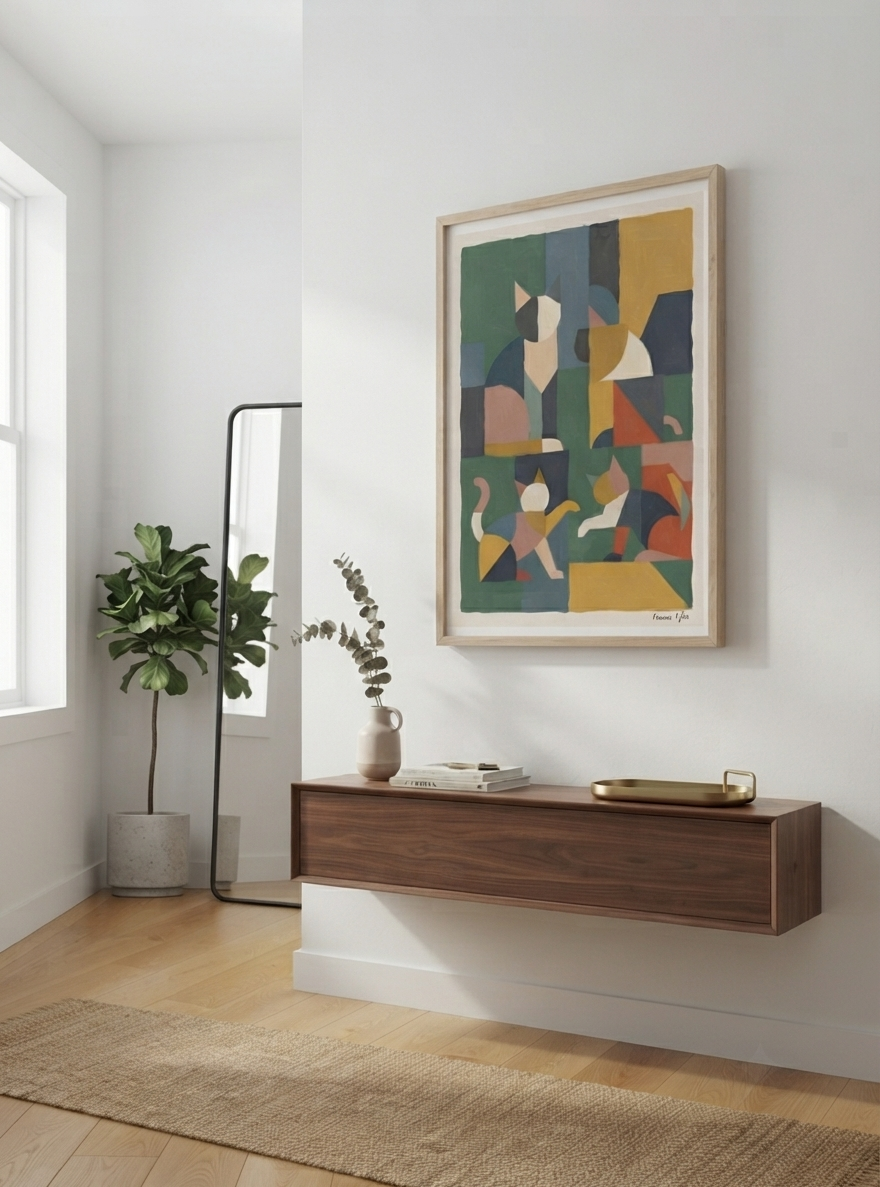 Mid-Century Modern Geometric Cat Acrylic Poster