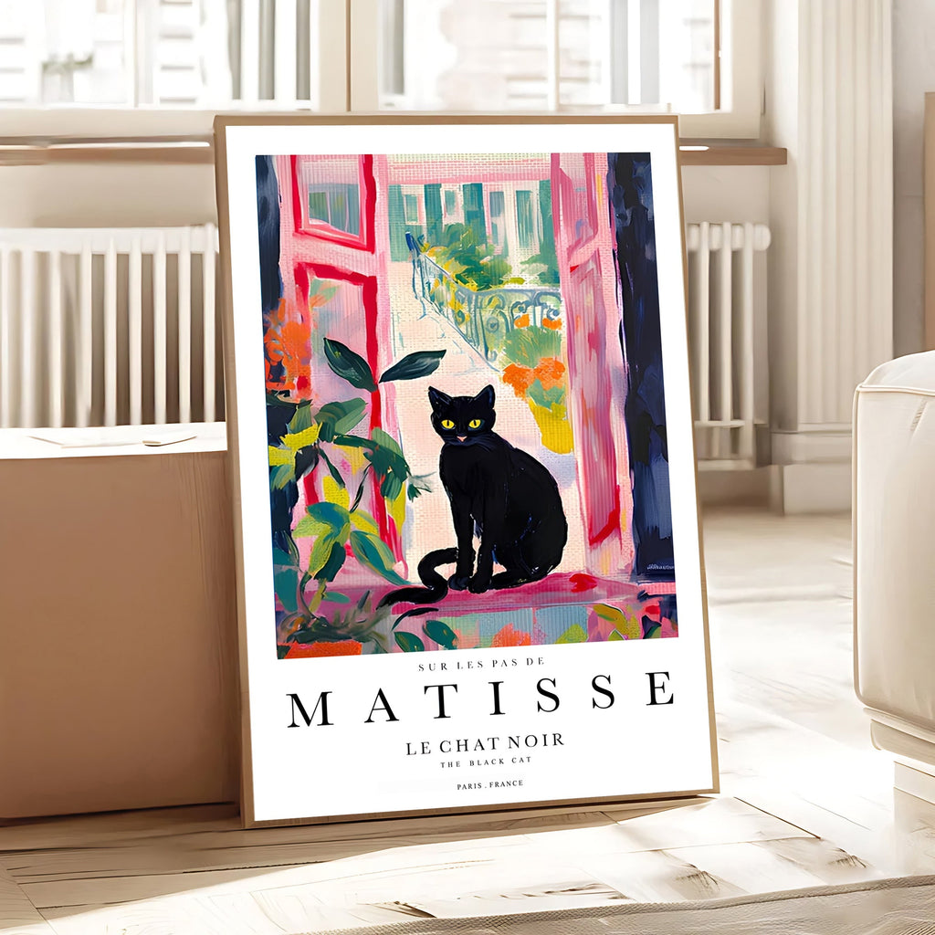 Matisse inspired black cat art print