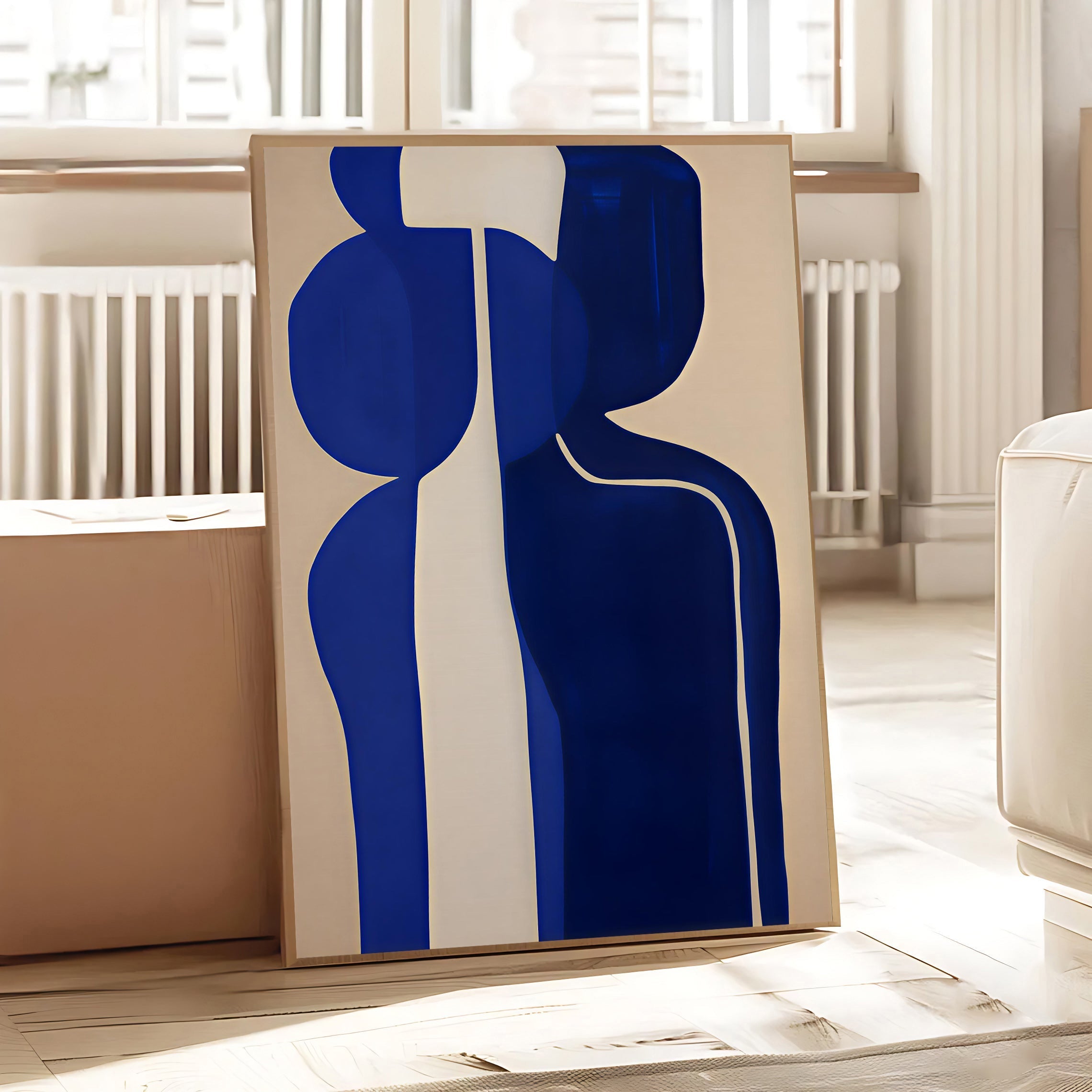 Minimalist blue abstract figure art print