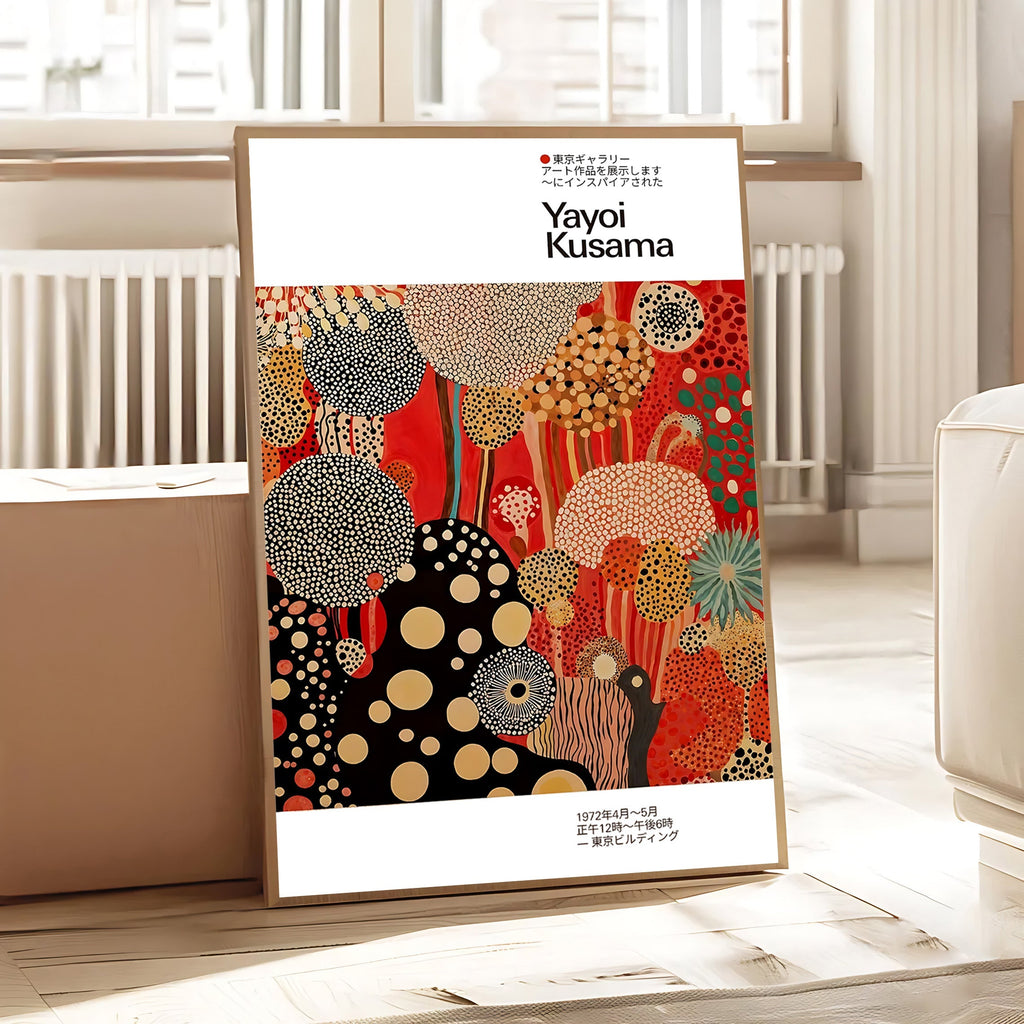 kusama style polka dot poster red and black