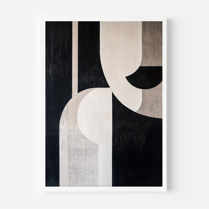 Abstract geometric wall art print in black and beige